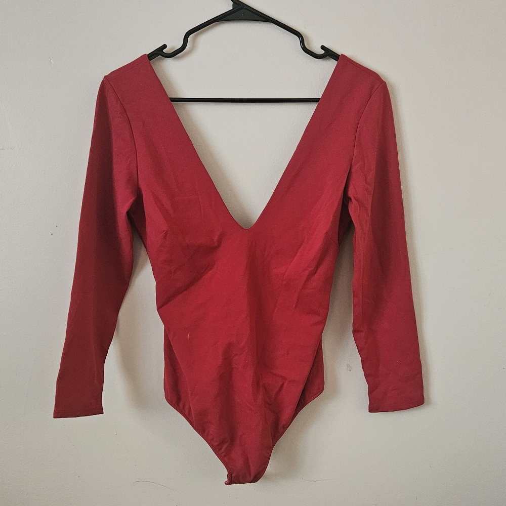 Free People Intimately Red Long Sleeve Bodysuit